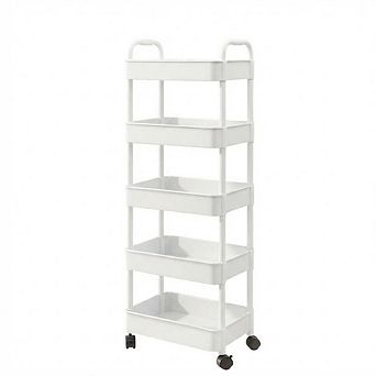 5 tier Rolling Storage Trolley Cart with Handle,Utility Organizer Rack,Space-Saving Mobile Shelving