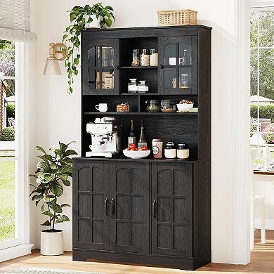 Pantry Cabinet with Charging Station,Kitchen Pantry Storage Cabinet with Hutch,70.9" Kitchen Cabinet