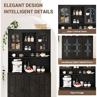 Pantry Cabinet with Charging Station,Kitchen Pantry Storage Cabinet with Hutch,70.9" Kitchen Cabinet