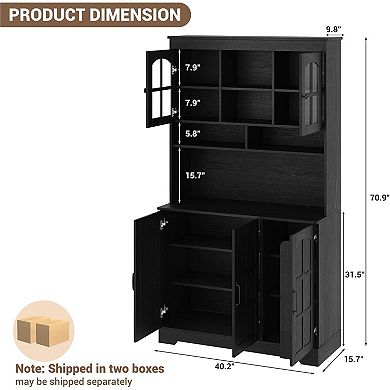 Pantry Cabinet with Charging Station,Kitchen Pantry Storage Cabinet with Hutch,70.9" Kitchen Cabinet