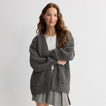 Juniors' SO® Chenille Open Front Sweater Cardigan