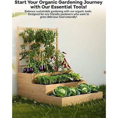 3-Tier Raised Garden Bed with Trellis, Wooden Vertical Planters Bed with Open-Ended Base