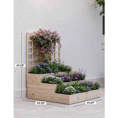 3-Tier Raised Garden Bed with Trellis, Wooden Vertical Planters Bed with Open-Ended Base