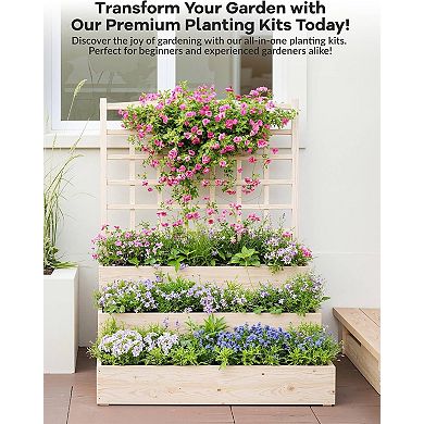 3-Tier Raised Garden Bed with Trellis, Wooden Vertical Planters Bed with Open-Ended Base