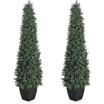 Artificial Boxwood Topiary Trees,Artificial Plant Shrub for Front Porch Indoor Outdoor Decor, 2 Pack