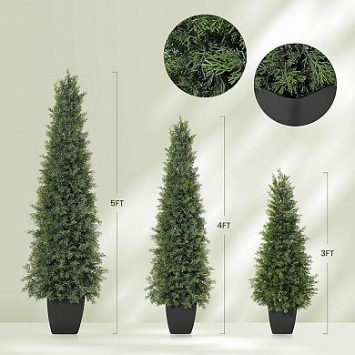 Artificial Trees for Porch, Set of 2 Potted Cedar Topiary Trees Faux Cypress Evergreen Plants