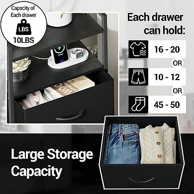 Sturdy Steel Frame 4-Drawer Fabric Side Table,Open Storage Shelf,Modern Sofa End Table for Bedroom