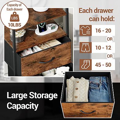 Sturdy Steel Frame 4-Drawer Fabric Side Table,Open Storage Shelf,Modern Sofa End Table for Bedroom