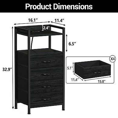 Sturdy Steel Frame 4-Drawer Fabric Side Table,Open Storage Shelf,Modern Sofa End Table for Bedroom