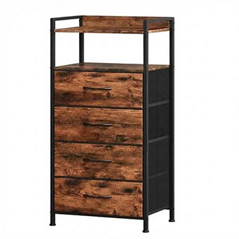 Sturdy Steel Frame 4-Drawer Fabric Side Table,Open Storage Shelf,Modern Sofa End Table for Bedroom