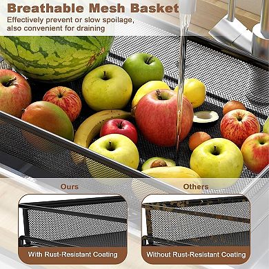 5 Tier Metal Mesh Storage Trolley, Kitchen Trolley with Wheels, Vegetable Trolley