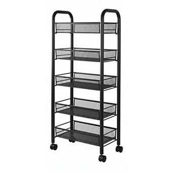 5 tier Metal Mesh Storage Trolley, Kitchen Trolley with Wheels, Vegetable Trolley