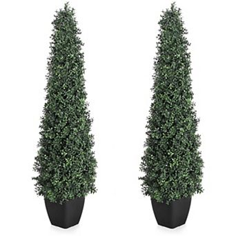 2 Pack Artificial Boxwood Topiary Trees, Faux Topiaries Tree Potted Boxwood Tree