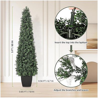 2 Pack Artificial Boxwood Topiary Trees, Faux Topiaries Tree Potted Boxwood Tree