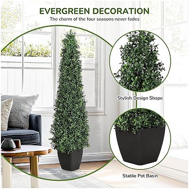 2 Pack Artificial Boxwood Topiary Trees, Faux Topiaries Tree Potted Boxwood Tree