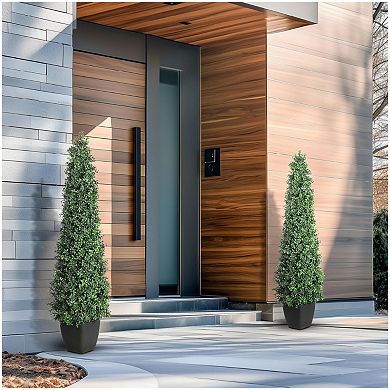 2 Pack Artificial Boxwood Topiary Trees, Faux Topiaries Tree Potted Boxwood Tree