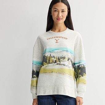 Women's Yellowstone Dutton Ranch Landscape Fleece Graphic Pullover