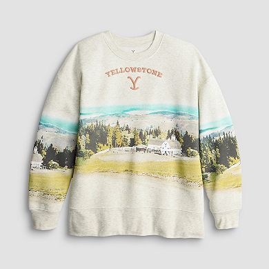 Women's Yellowstone Dutton Ranch Landscape Fleece Graphic Pullover
