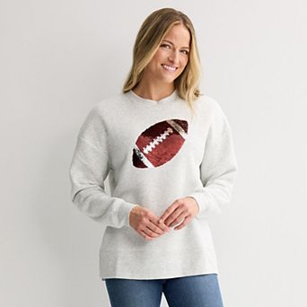 Women's Sequin Football Fleece Graphic Pullover