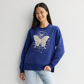 Women's Butterfly Patch Graphic Pullover Crewneck Sweatshirt