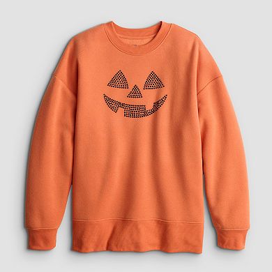 Women's Pumpkin Face Fleece Graphic Pullover