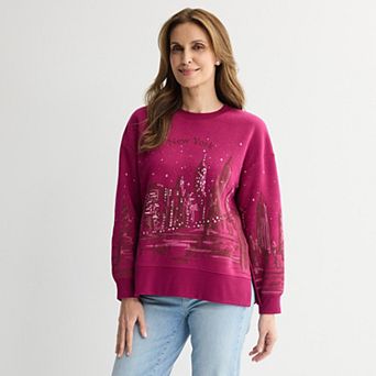 Women's Fleece New York Rhinestone Winter Crewneck Pullover