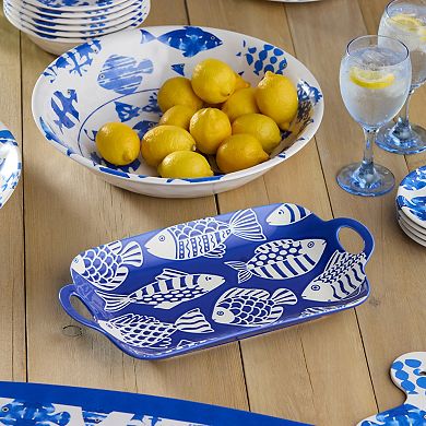 Certified International Fish Tale Rectangular Serving Tray with Handles