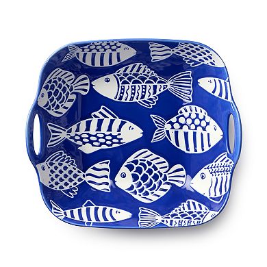 Certified International Fish Tale Square Bowl with Handles