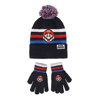 Boys Super Mario Knit Winter Hat & Gloves Set