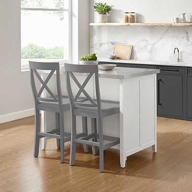 Crosley Furniture Silvia Stainless Steel Top Kitchen Island & X-Back Stools