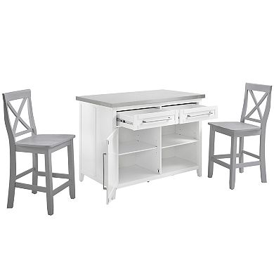 Crosley Furniture Silvia Stainless Steel Top Kitchen Island & X-Back Stools
