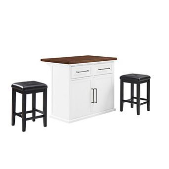 Crosley Furniture Bartlett Wood Top Kitchen Island & Upholstered Square Stools