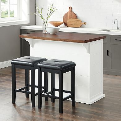 Crosley Furniture Bartlett Wood Top Kitchen Island & Upholstered Square Stools