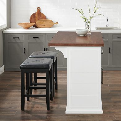 Crosley Furniture Bartlett Wood Top Kitchen Island & Upholstered Square Stools