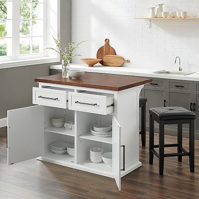 Crosley Furniture Bartlett Wood Top Kitchen Island & Upholstered Square Stools