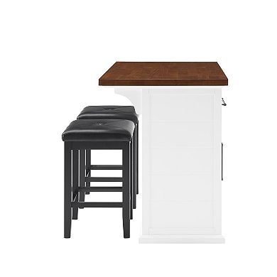 Crosley Furniture Bartlett Wood Top Kitchen Island & Upholstered Square Stools