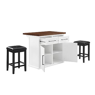Crosley Furniture Bartlett Wood Top Kitchen Island & Upholstered Square Stools