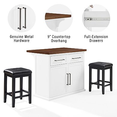 Crosley Furniture Bartlett Wood Top Kitchen Island & Upholstered Square Stools