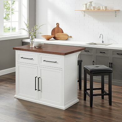Crosley Furniture Bartlett Wood Top Kitchen Island & Upholstered Square Stools