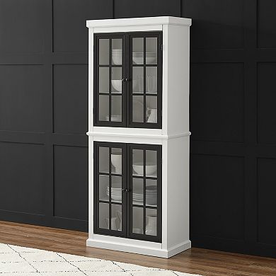 Crosley Furniture Tall Kitchen Storage Pantry with Glass Doors