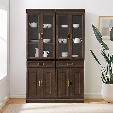 Crosley Furniture Stanton 2-Piece Glass Door Kitchen Storage Pantry Cabinet Set
