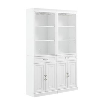 Crosley Furniture Stanton 2 pc Bar Cabinet Set with Storage and Glass Shelves