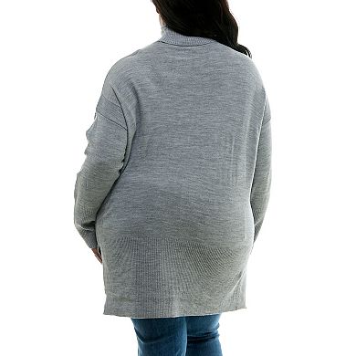Plus Size Nina Leonard Boxy Fit High-Low Turtleneck Sweater