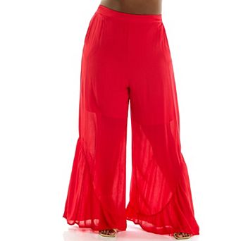 Plus Size Nina Leonard Elastic Waist Wide Leg Pants