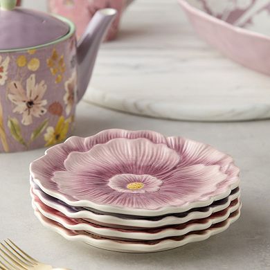 Certified International Wildflowers 4-Piece 3-D Floral Dessert Plate Set