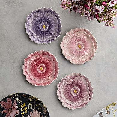 Certified International Wildflowers 4-Piece 3-D Floral Dessert Plate Set