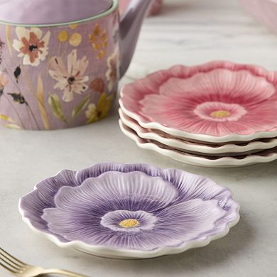 Certified International Wildflowers 4-Piece 3-D Floral Dessert Plate Set