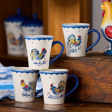 Certified International French Rooster 4-Piece 16-oz. Mug Set