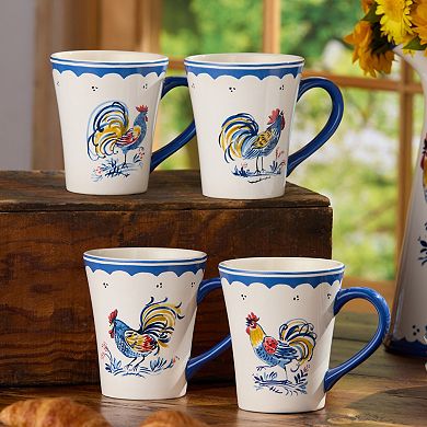 Certified International French Rooster 4-Piece 16-oz. Mug Set