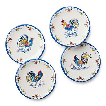 Certified International French Rooster 4 pc 6-Inch Canape Plate Set